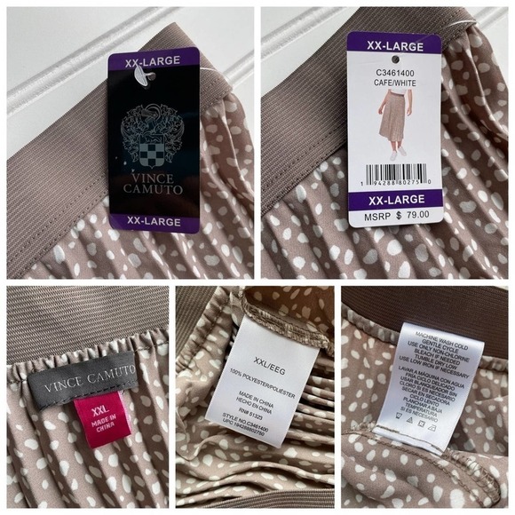 Vince Camuto Pleated Midi Skirt Tan Brown Cafe White Small XXL Floral Workwear - Picture 5 of 10